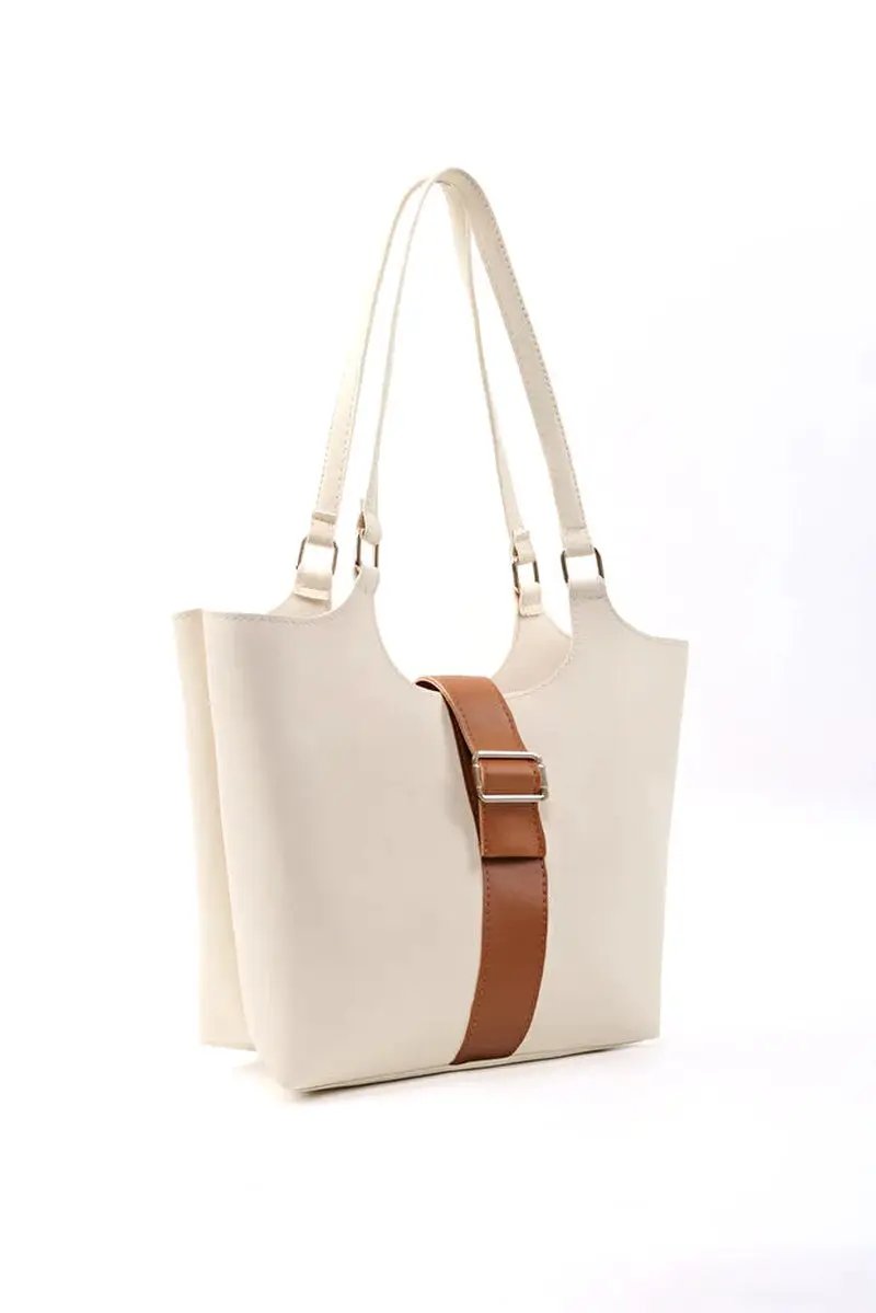 Brown Faux Leather Snap Closure Crossbody Hand Bag Single Compartment Shoulder, Arm and Handbag White by All Mart Bristol Ltd