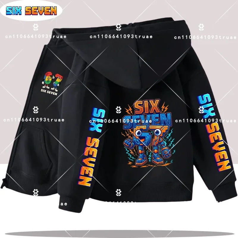 Hot Six Seven Children's Zip Up Hoodies Funny 67 Brainrot Zipper Hoody Clothes Kid Girl Boy Baby Casual Fashion Tops Sweatshirts by All Mart Bristol Ltd