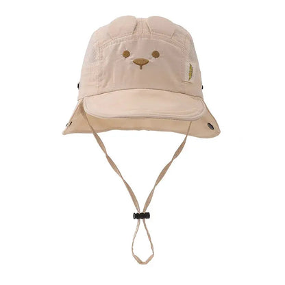 Boys Girls Neck Protection Kids Panama Hat Breathable Summer Baby Hat Cartoon Bear Ear Embroidery Quick Dry Fisherman Hats by All Mart Bristol Ltd