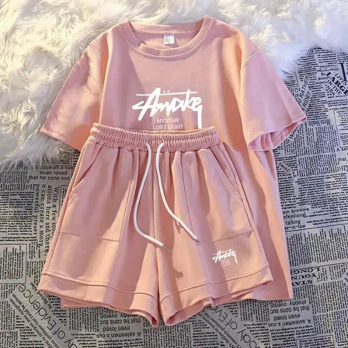 New Women's Plus-size Set Adult Short-sleeve and Shorts Two-piece Set Children's Loose Casual Set Women's T-shirt and Shorts Set by All Mart Bristol Ltd