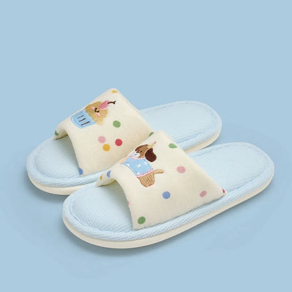 Women's Cartoon Embroidery Linen Slippers, Breathable Cotton Linen House Shoes, Comfortable Non-Slip Indoor Home Slides by All Mart Bristol Ltd