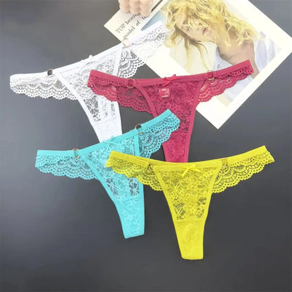 4Pcs Sexy Lace Thong Panties Women Low Rise Transparent Lingerie Set Plus Size by All Mart Bristol Ltd
