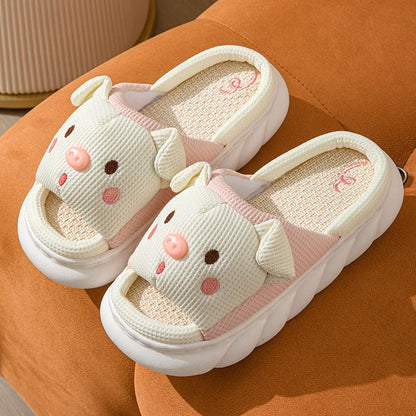 Home Linen Slipper for Women Cute Bunny Clouds Flip Flops Female Design Cozy Shoes Slides Four Season Platform Couples Sandals by All Mart Bristol Ltd