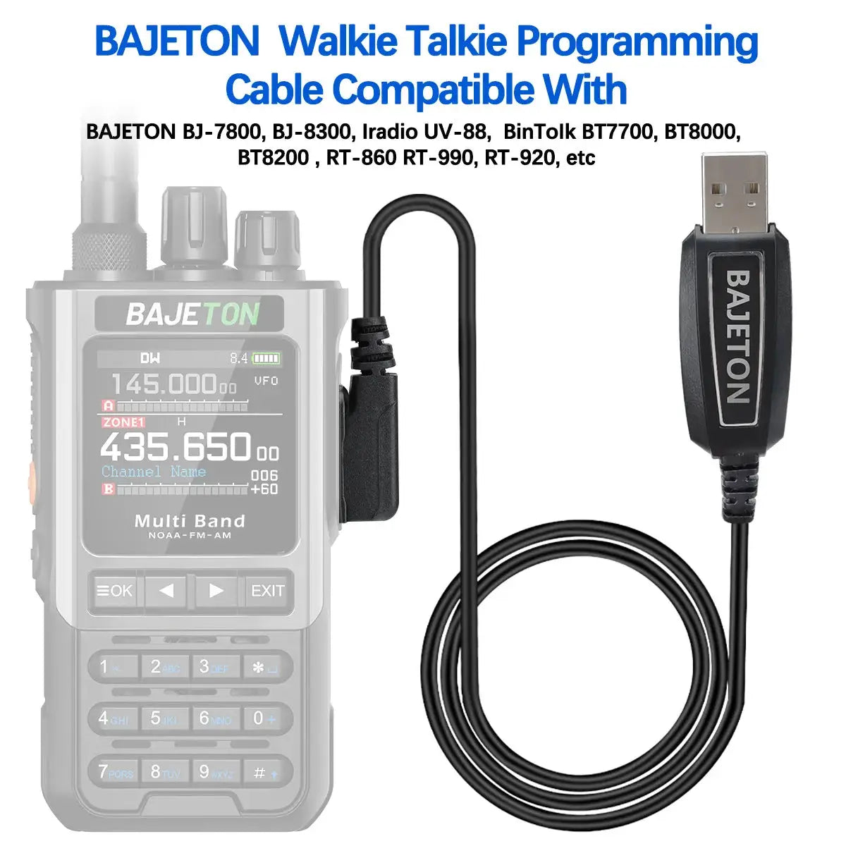 BAJETON Walkie Talkie USB Programming Cable K Plug For BJ-8300 BJ-7800 BT8200 Quansheng UV-K5(8) UV-K6 Baofeng UV-5R Mini Radio by All Mart Bristol Ltd