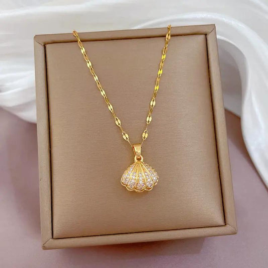 Shell Pearl Necklace With Rhinestones Female Zircon Temperament Personality Jewelry by Dropshipman