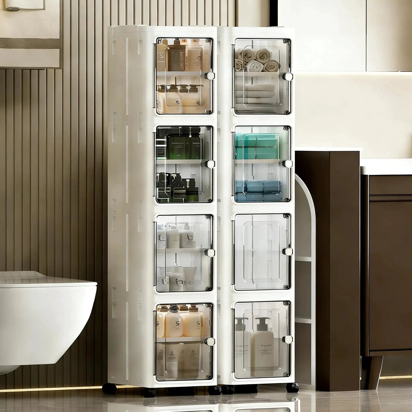 Narrow Gap Storage Organizer Foldable Cabinet Magnetic Sealed Door Universal Wheels Dustproof Moistureproof for Bathroom Kitchen by All Mart Bristol Ltd