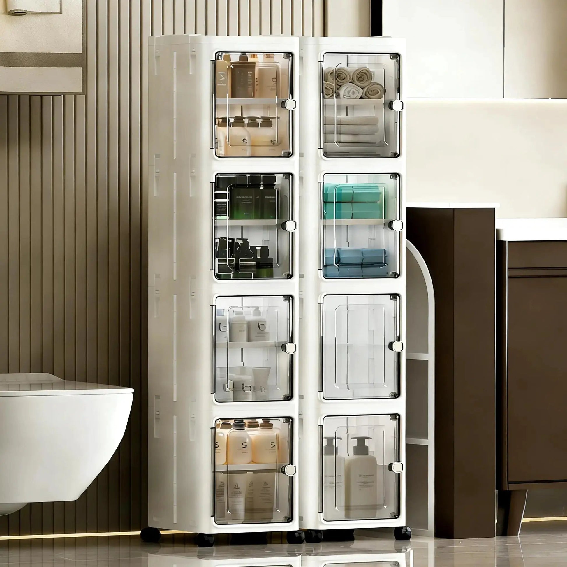 Narrow Gap Storage Organizer Foldable Cabinet Magnetic Sealed Door Universal Wheels Dustproof Moistureproof for Bathroom Kitchen by All Mart Bristol Ltd