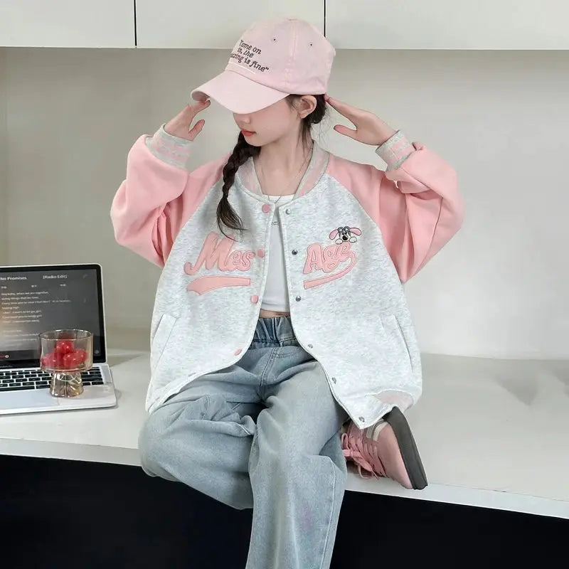 Teenage Girls Casual Baseball-Uniform Coat Loose Style Kids Spring Autumn Sporty Jacket Children New Arrival Sports Costume by All Mart Bristol Ltd