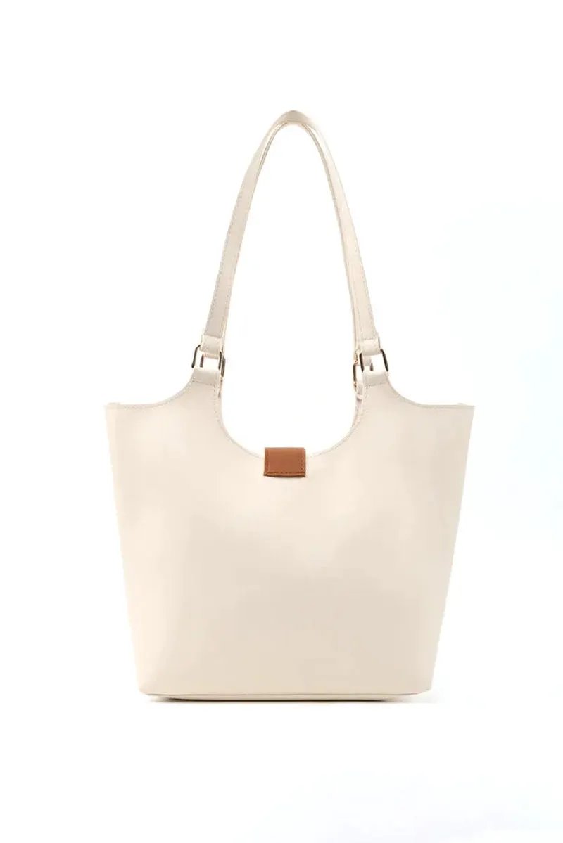 Brown Faux Leather Snap Closure Crossbody Hand Bag Single Compartment Shoulder, Arm and Handbag White by All Mart Bristol Ltd