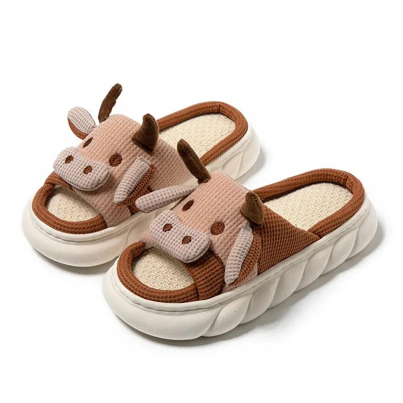 Summer Cartoon Linen Thickened Men And Women Couple Four Seasons Opening Toe Baring Sandal by Dropshipman