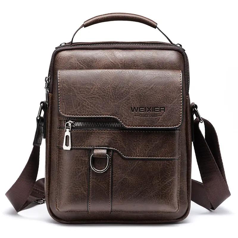 Popular Men's Messenger Bag One Shoulder Retro Business Backpack PU Leather Flaps Crossbody Bags Business Flap Male Solid Travel Bag by Dropshipman