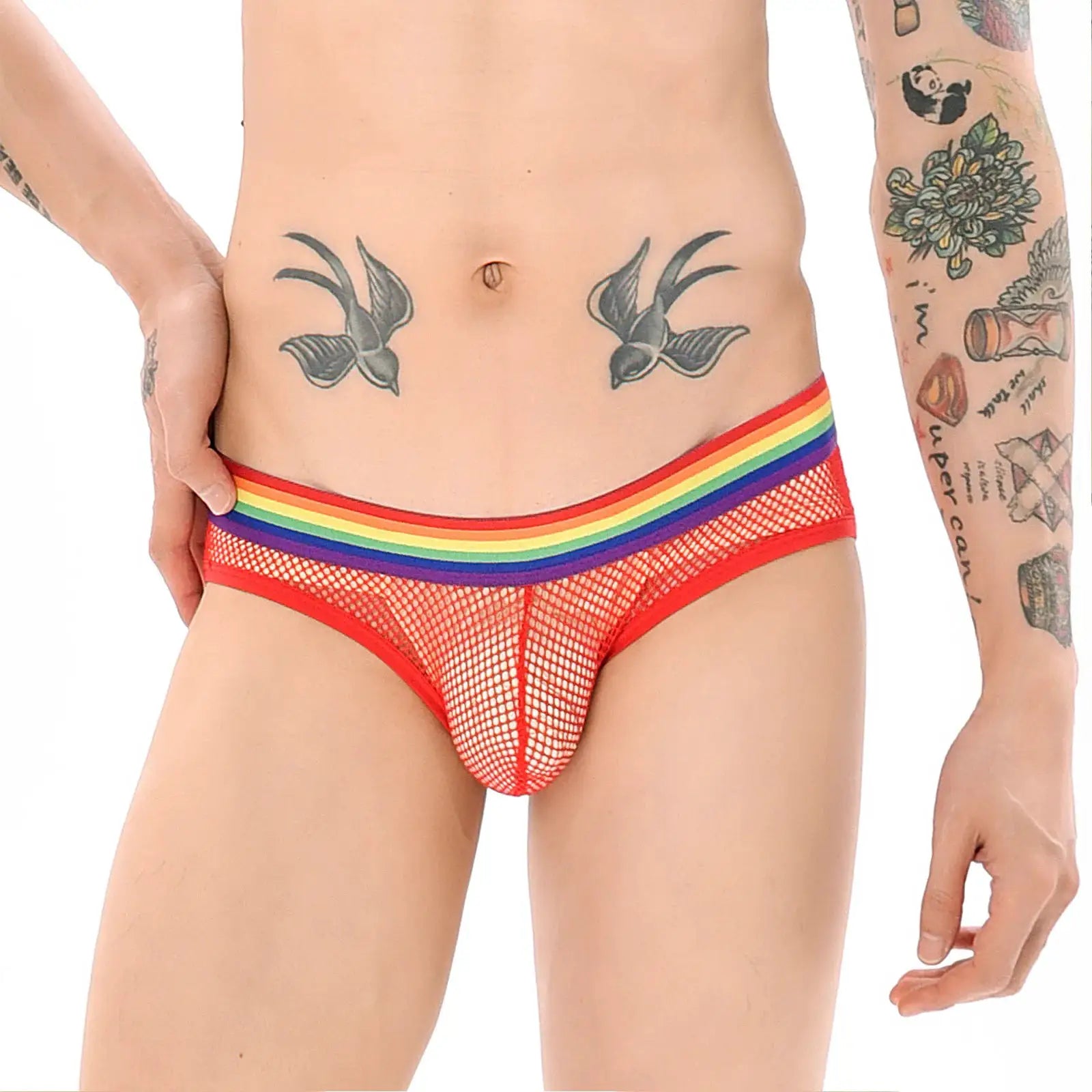 【GWH_60】Men's Underwear Mesh Rainbow Waistband Briefs Sheer Sexy Underpants by All Mart Bristol Ltd