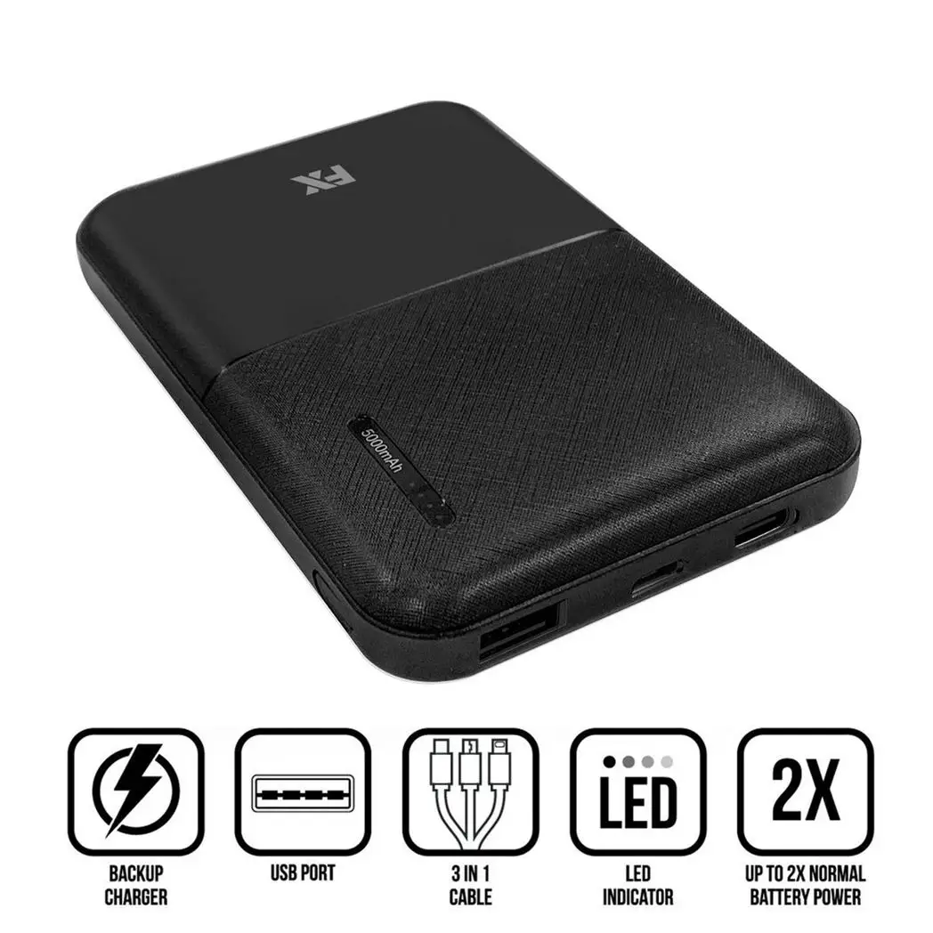 FX Power Bank 5000 mAh with Type C Input, Compitable with smartphones - Black by FX