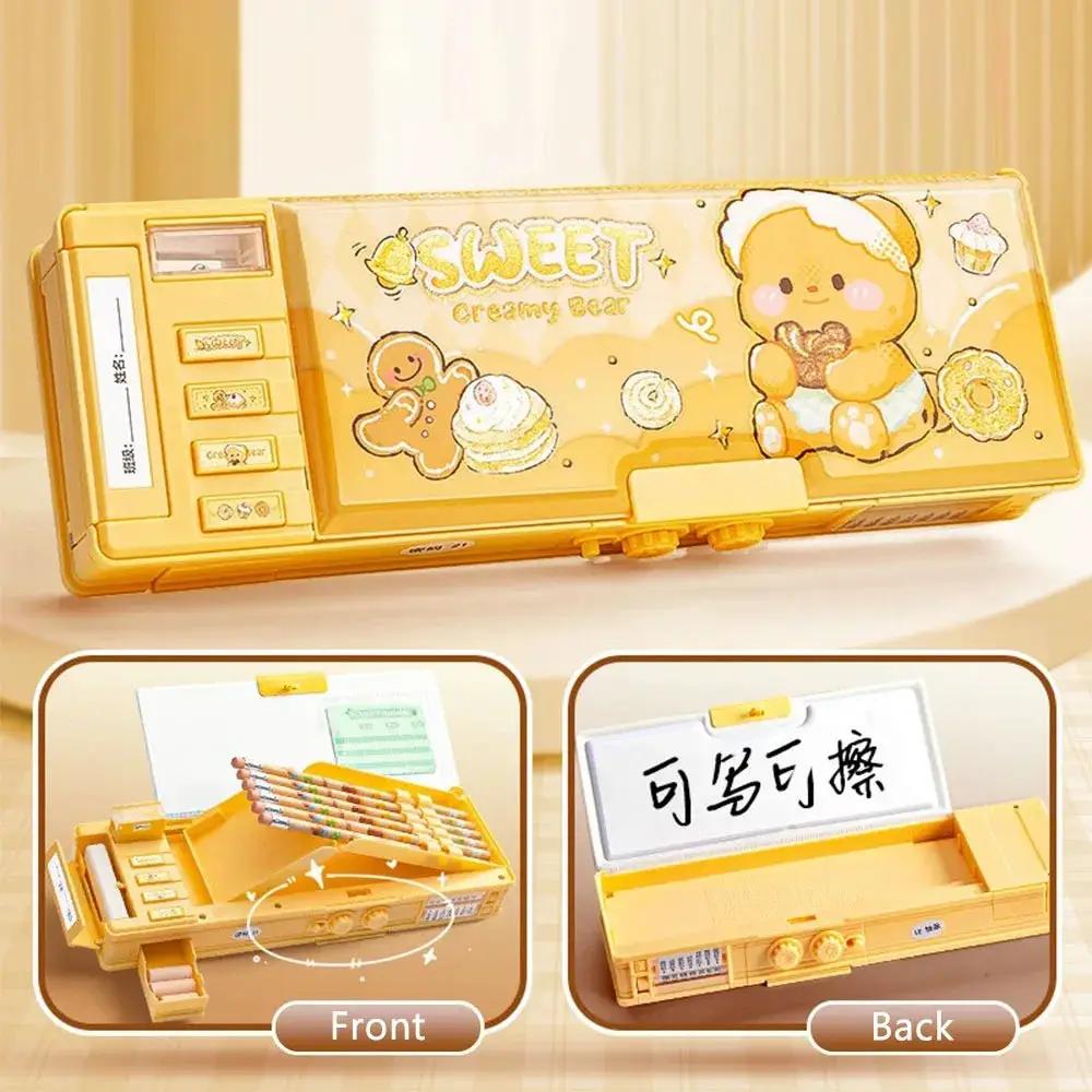 Cartoon Double Layer Pencil Case Large Capacity with Combination Lock Stationery Box Mechanical Pen Box Back to School Gift by All Mart Bristol Ltd