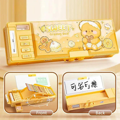 Cartoon Double Layer Pencil Case Large Capacity with Combination Lock Stationery Box Mechanical Pen Box Back to School Gift by All Mart Bristol Ltd