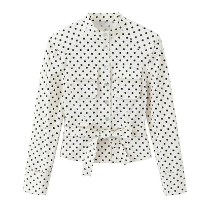 Elegant Chic Fitted Polka Dot 2 Piece Sets for Women Spring New Matching Sets Polka Dot Shirt Jacket with Tie Belt + Capri Pants by All Mart Bristol Ltd