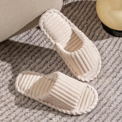 Open-Toe Breathable House Slippers for Women, Non-Slip Indoor Flat Comfort Striped/Solid Bathroom Slides for Hardwood Floors by All Mart Bristol Ltd