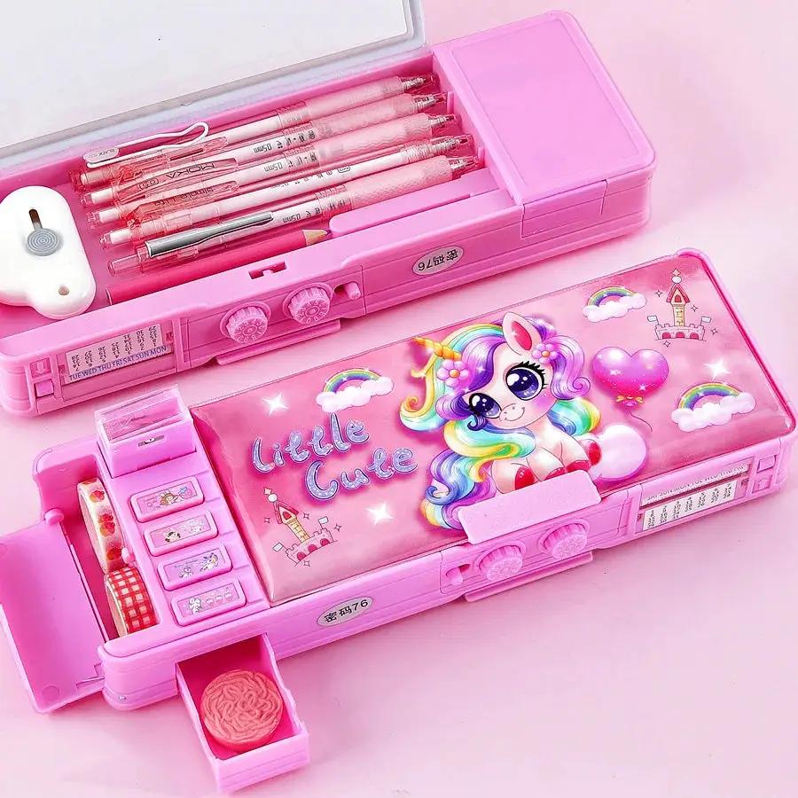 Plastic Stationery Organizer Box Unicorn Bear Astronaut Stationery Pencil Case School Gifts for Kids Teens Supplies by All Mart Bristol Ltd