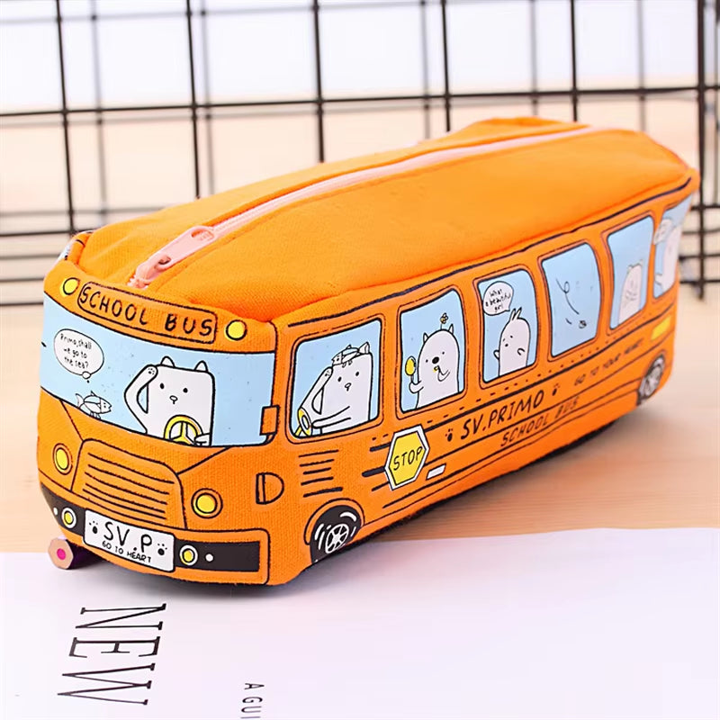 Creative Animal School Bus Stationery Canvas Pencil Case Storage Organizer Pencil Bag Gift Office School Stationery Supply by All Mart Bristol Ltd