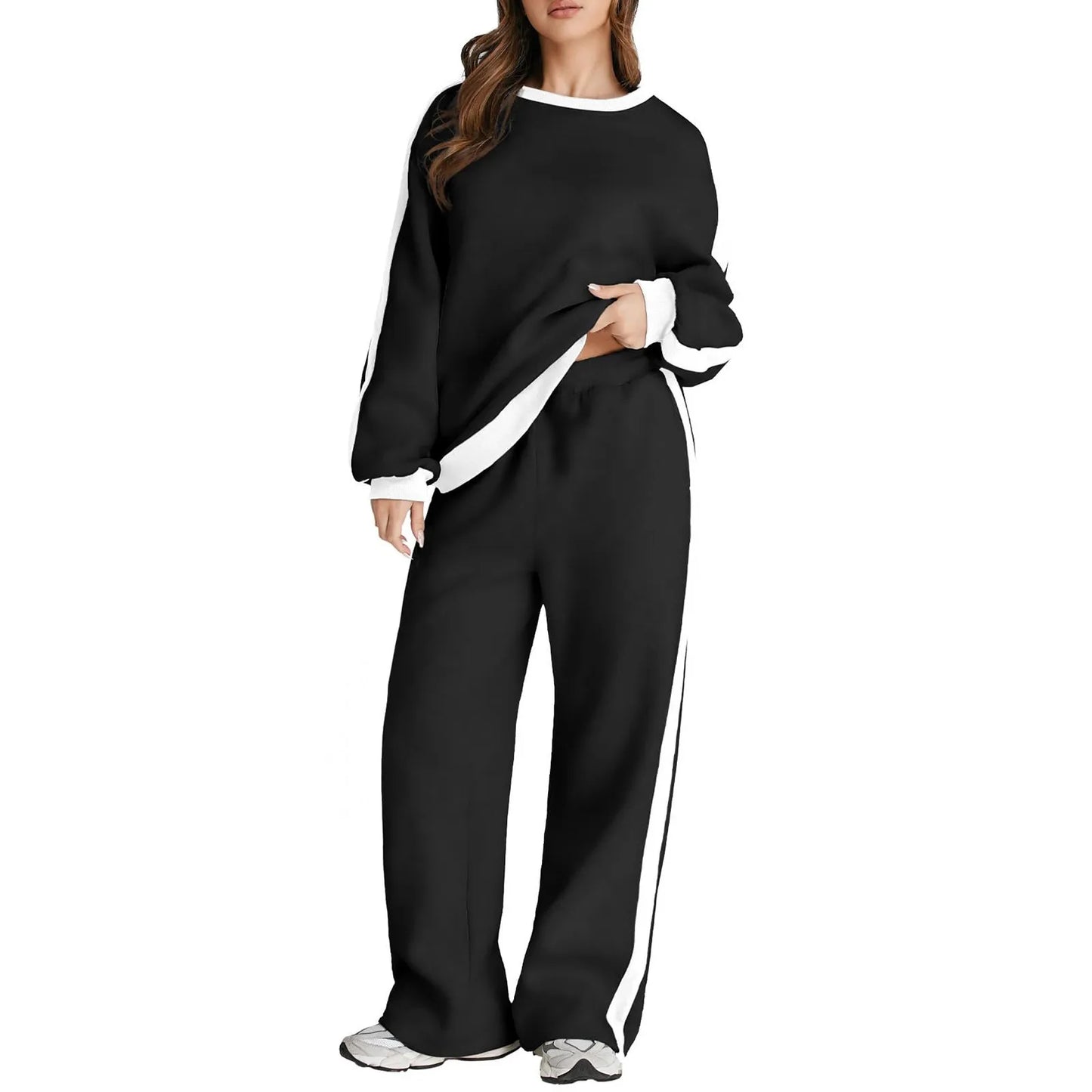 Cross-Border Spring and Autumn Casual Elegant Simple Color-Block Long Sleeve Fashion Loose Commuter Style Base Pullover Sweatshi by All Mart Bristol Ltd
