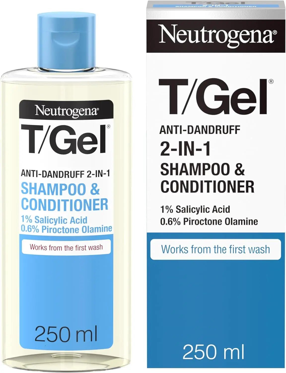 T/Gel 2-in-1 Anti-Dandruff Shampoo & Conditioner - Fight Dandruff from First Wash for Soft, Shiny, Healthy Hair (250ml) by All Mart Bristol Ltd
