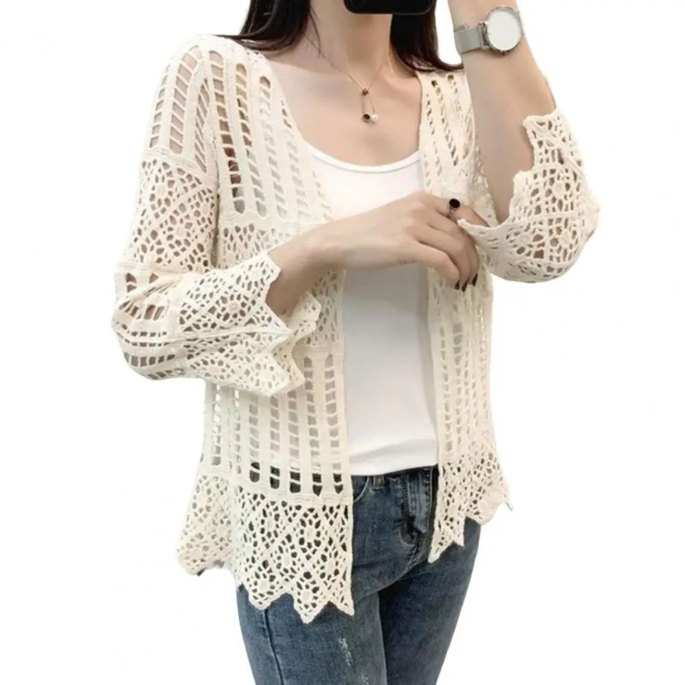 Handcrafted Lace Cardigan Crochet Women Cardigan 2025 3/4 Sleeve Hollow Out Open Front Sheer Sweater Boho Summer Knit Shrug by All Mart Bristol Ltd