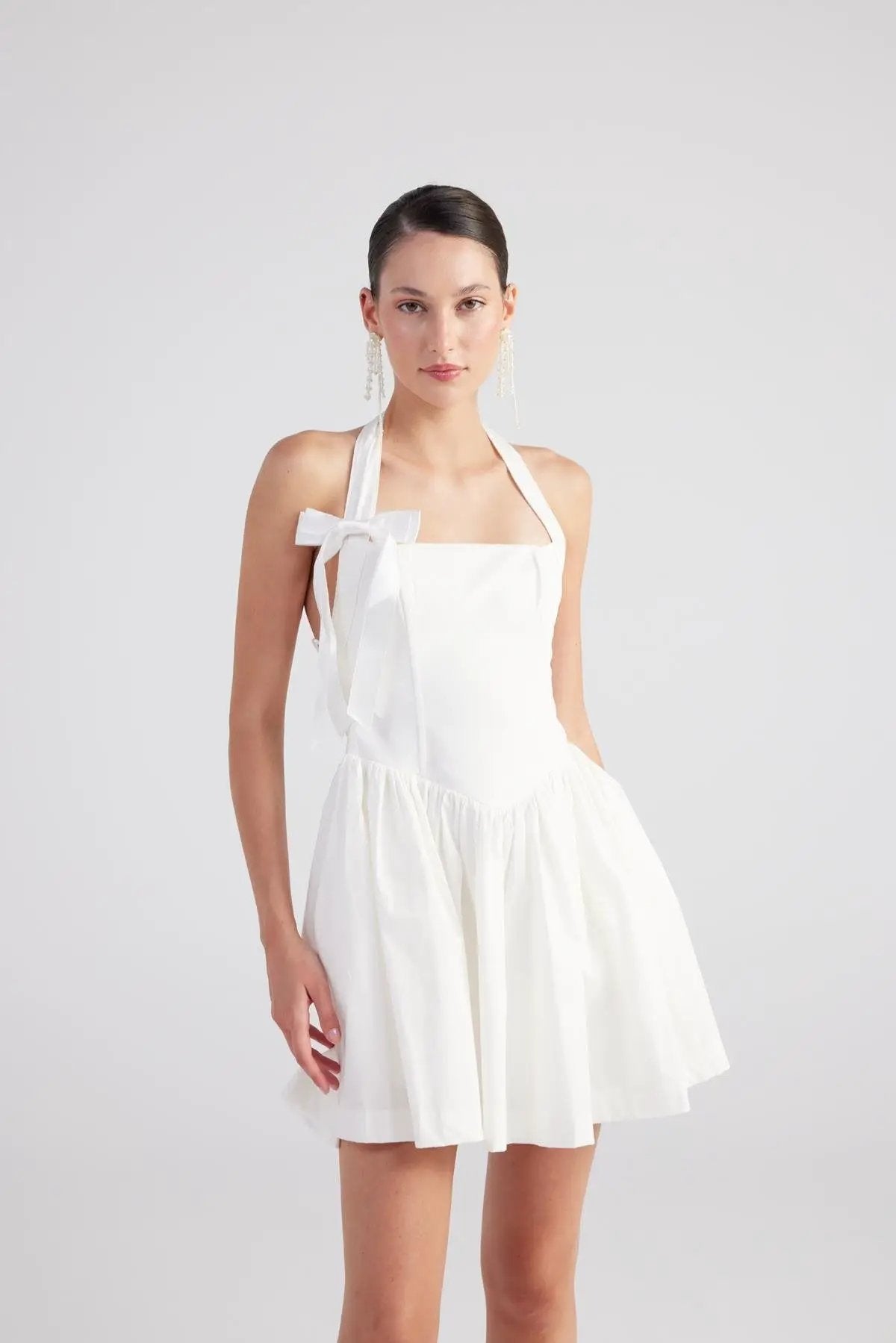 Teresa White Pleated Skirt Mini Dress by Holly Lolly