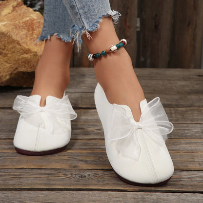 Women's Comfortable Flat Shoes, Decorated with Bows, Trending Round-Toe Chunky Shoes by All Mart Bristol Ltd