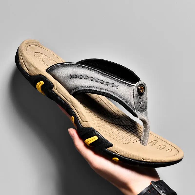 Genuine Leather Flip Flops Outdoor Wear Non-slip by Dropshipman