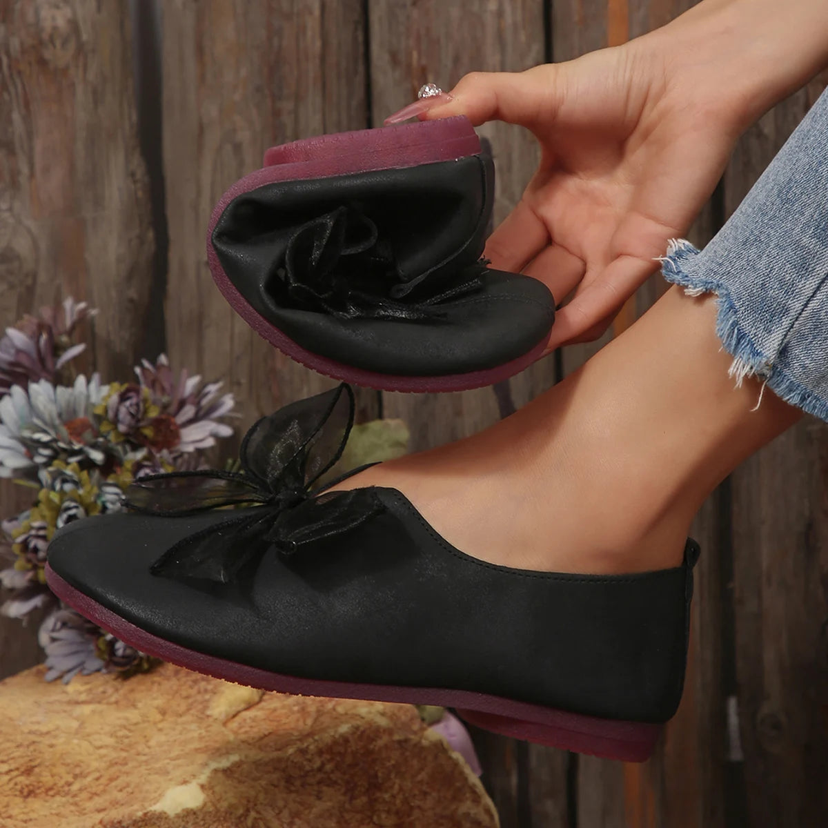 Women's Comfortable Flat Shoes, Decorated with Bows, Trending Round-Toe Chunky Shoes by All Mart Bristol Ltd