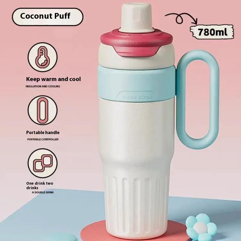 780ml Gradient Double Drink Thermal Cup Stainless Steel With Lid Coffee Cup Thermos Large Capacity Straw Cup For Male And Female by Dropshipman
