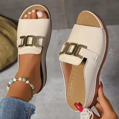Ins Chain Wedges Sandals Summer Fashion Platform Peep-toed Slides Slippers Outdoor Thick Bottom Roman Shoes For Women by Dropshipman