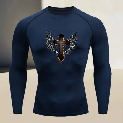 Men's round neck quick drying compression long sleeved printed top - a must-have for high stretch fitness and outdoor sports by All Mart Bristol Ltd