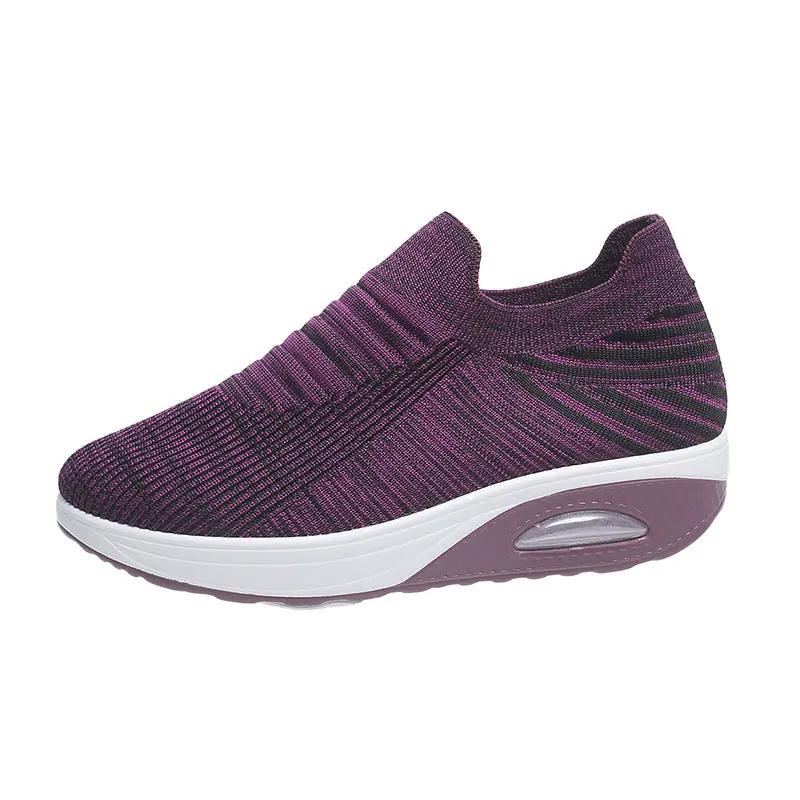 New Stripe Design Mesh Shoes Fashion Slip On Air Cushion Shoes Breathable Round-toe Flats Women by Dropshipman