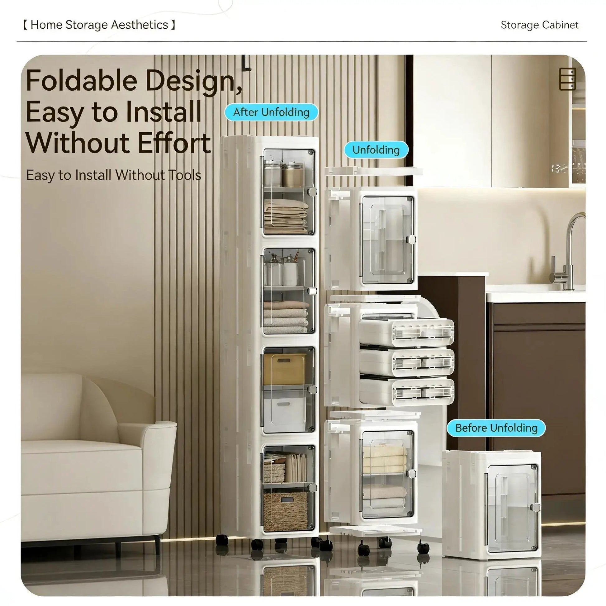 Narrow Gap Storage Organizer Foldable Cabinet Magnetic Sealed Door Universal Wheels Dustproof Moistureproof for Bathroom Kitchen by All Mart Bristol Ltd