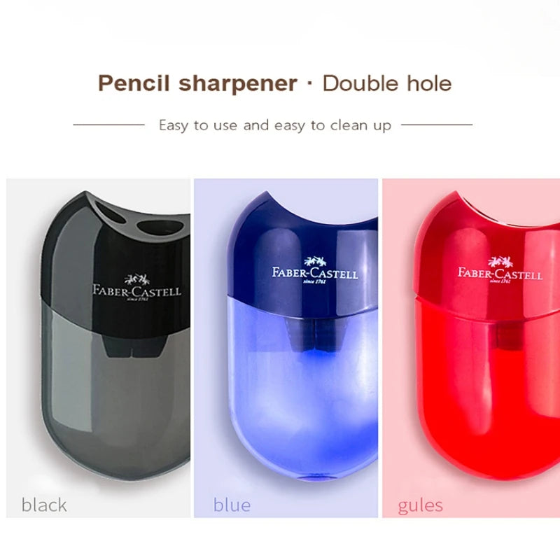 Faber Castell Cute Pencil Sharpener Double Hole with Container Plastic Student School Stationery Mini Manual Pencil Sharpeners by All Mart Bristol Ltd