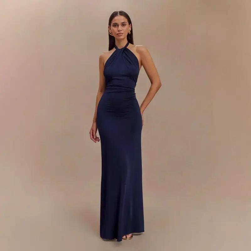 Ins Bodycon Halter Dress Sexy Backless Slim Fit Waist Slimming Maxi Dresses Prom Party Club Clothing For Women by Dropshipman