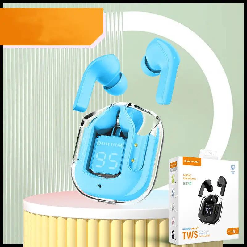 New Mini Transparent Wireless Bluetooth Headset Digital Display ENC Noise Reduction True Wireless Sports Music by Dropshipman