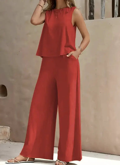 Solid Color Casual Loose Pants Sets For Women Elegant Spring Summer Women's Two Pieces Suit Full Trouser Set Female Outfit Clothes by Dropshipman