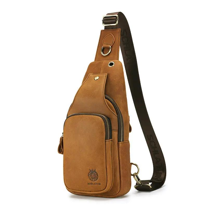 European And American Retro First-Layer Cowhide Mens Front Sling Bag by Dropshipman