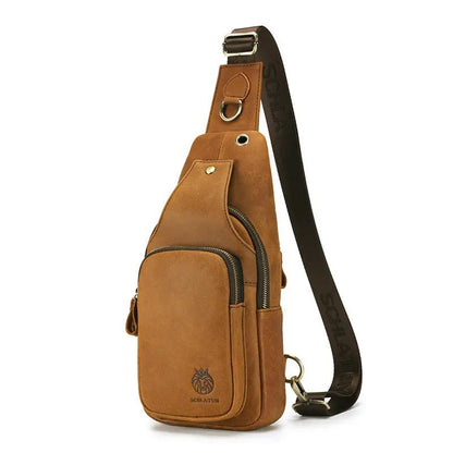 European And American Retro First-Layer Cowhide Mens Front Sling Bag by Dropshipman
