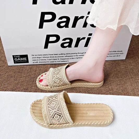 Summer New Ethnic-Style Woven Slide Sandals For Women by Dropshipman