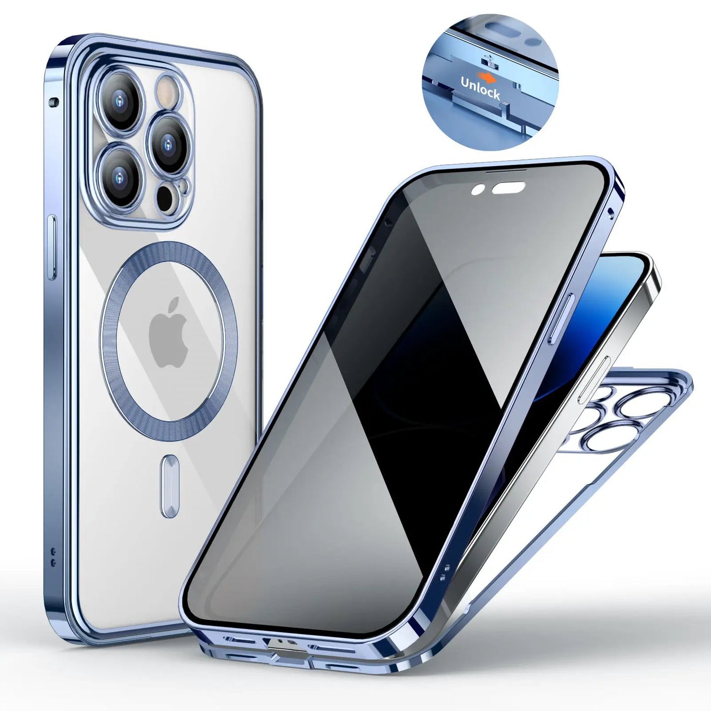 Anti-Privacy Metal Buckle Magnetic Support Wireless Charging Double-Sided Lens Full Cover Phone Case Protective Cover by Dropshipman