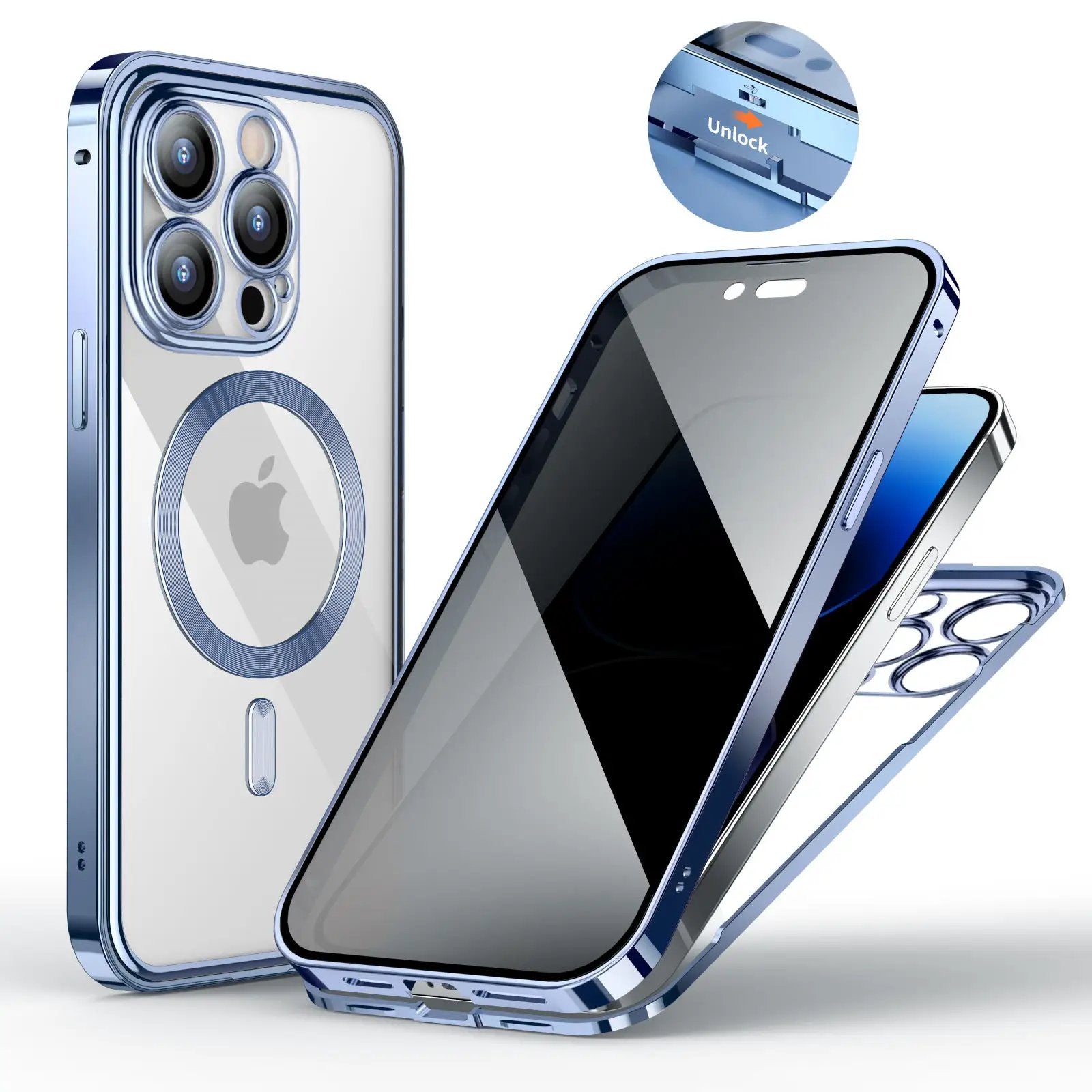 Anti-Privacy Metal Buckle Magnetic Support Wireless Charging Double-Sided Lens Full Cover Phone Case Protective Cover by Dropshipman