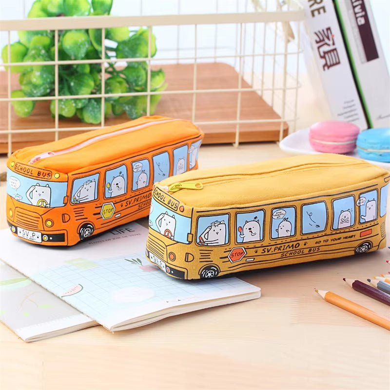 Creative Animal School Bus Stationery Canvas Pencil Case Storage Organizer Pencil Bag Gift Office School Stationery Supply by All Mart Bristol Ltd