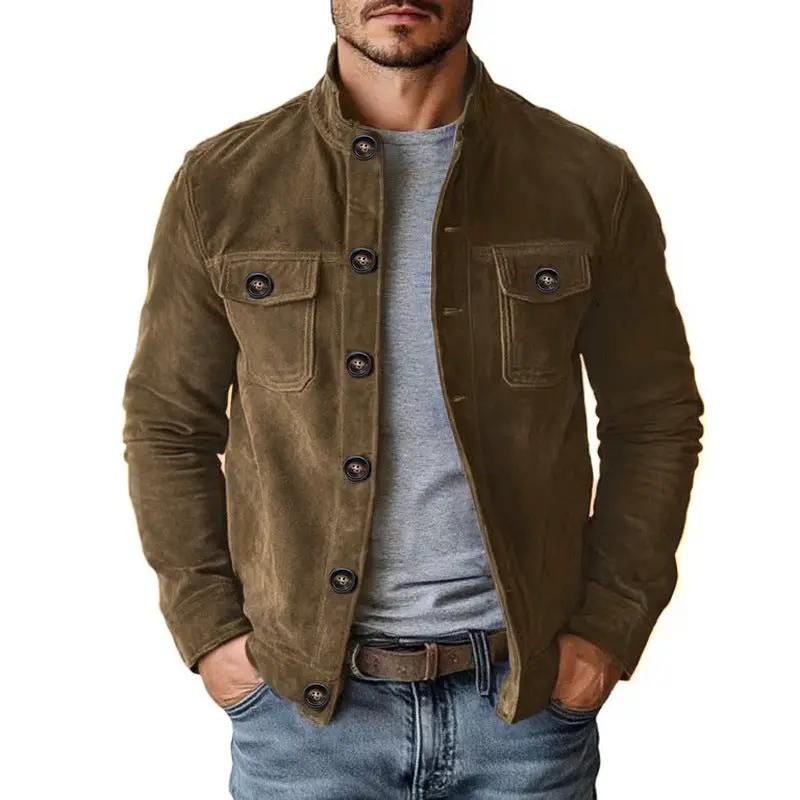 Vintage Single-breasted Jacket Men's Casual Motorcycle Faux Suede Tops by Dropshipman