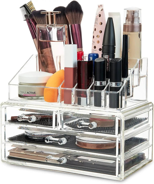 Stylish Acrylic Makeup Organizer for Women & Teens - 4-Tier Clear Storage Box for Cosmetics, Jewelry & Skincare - Perfect for Bathroom & Dressing Table by All Mart Bristol Ltd