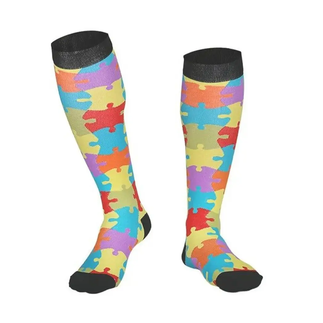 Flo Fashion Bright Pattern Knee-High With Nylon, Yarn & Spandex Compression Sock, Puzzle, L/XL by Flo