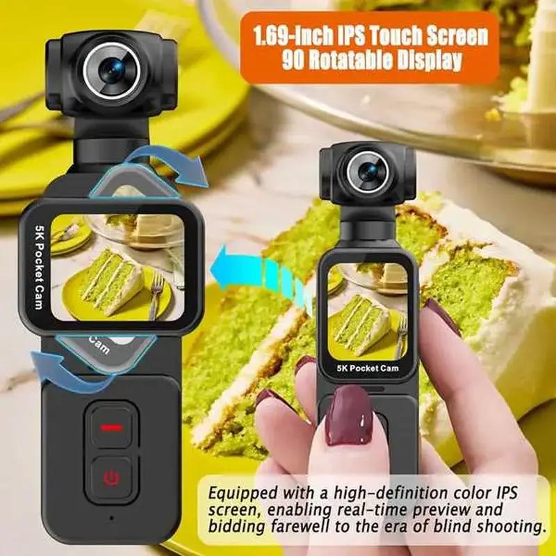 5K Stabilization Sports Camera Portable Recorder Handheld Pocket Outdoor Cycling Kids' Camera High-Pixel with AI Anti-Shake & IPX7/8 Waterproof Features - Clip, Water Proof, Screen by All Mart Bristol Ltd