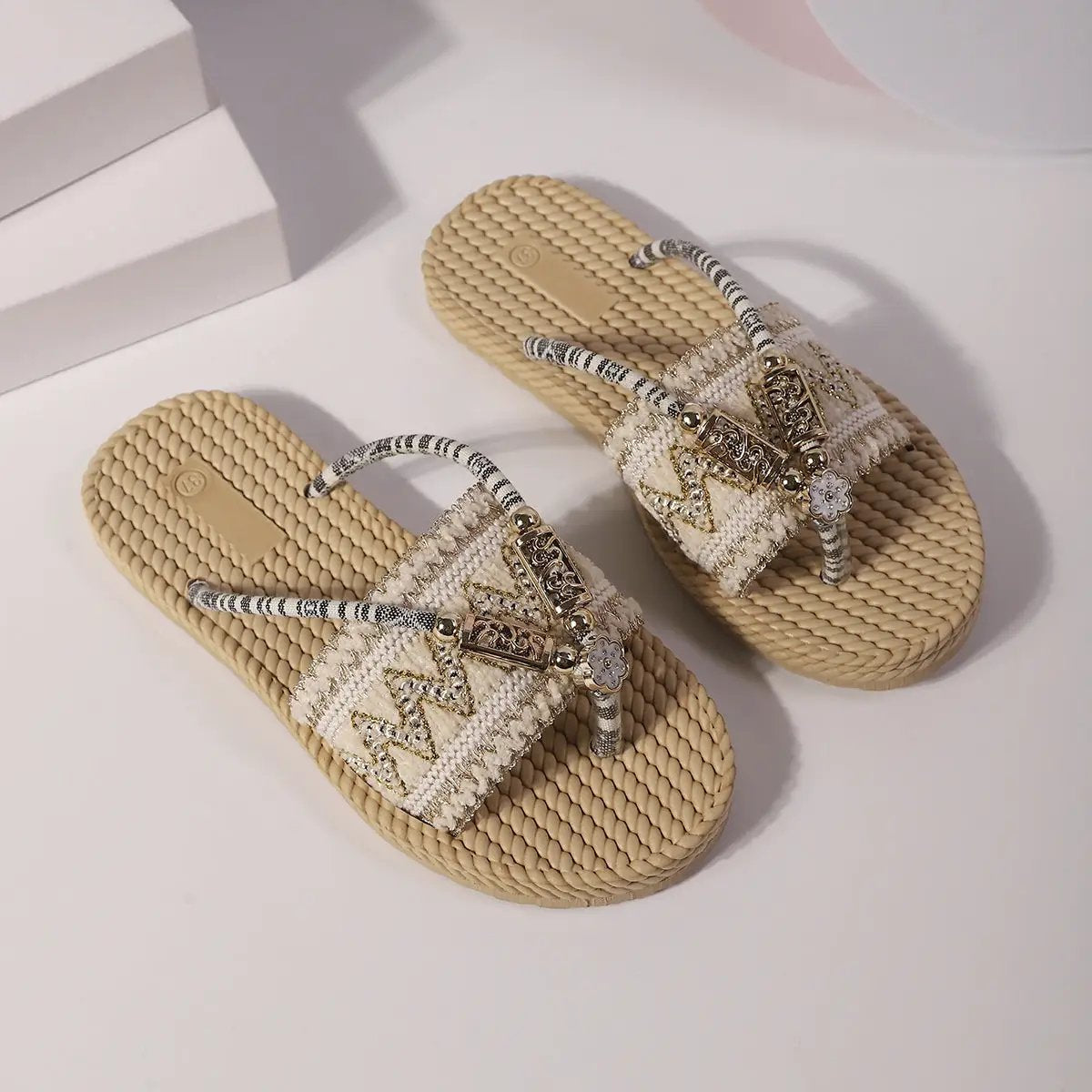 Bohemian Flat Plus Size Flip Flops Ethnic Style by Dropshipman